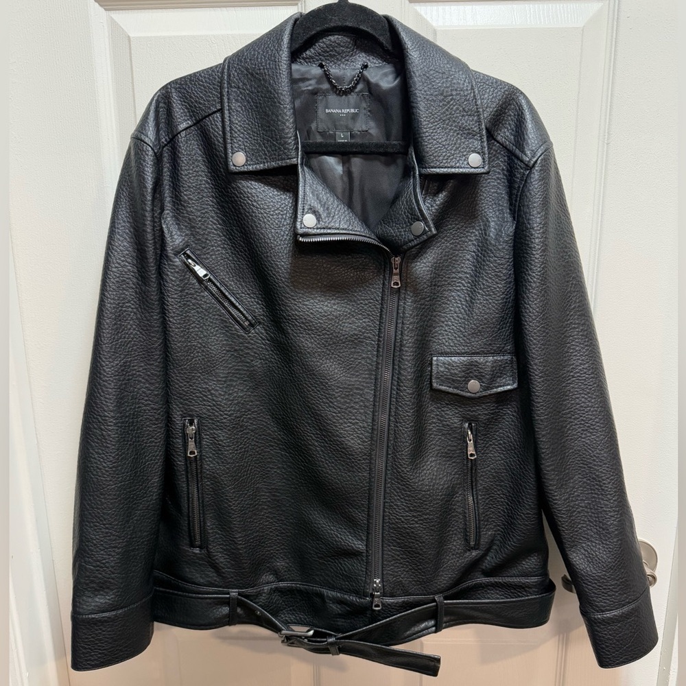Banana Republic Black Moto Jacket Vegan Leather Size L